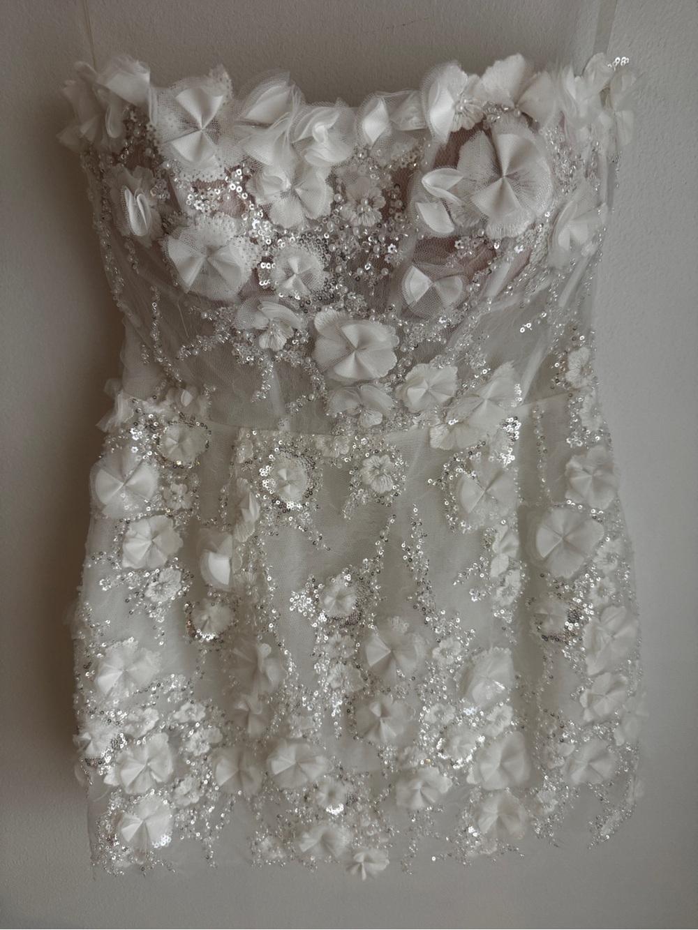 Rosie Etienne Isabelle Strapless White Floral Mini Bridal Dress & Gloves Size 6 - Picture 8 of 16